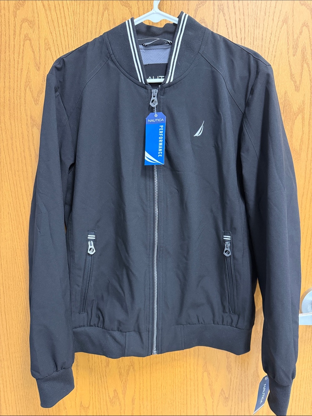 Nautica Black Softshell Varsity/Bomber Jacket with Contrast Trim - Size Small
